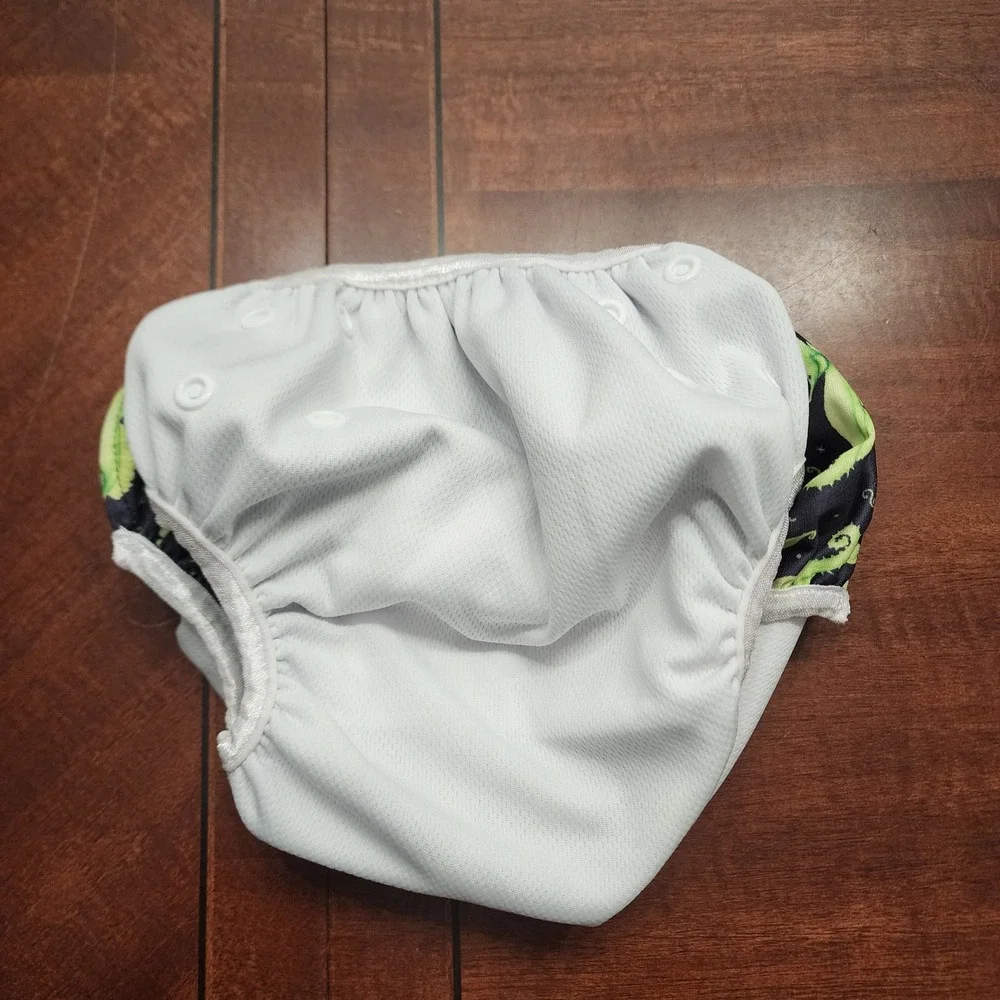 Langsprit Swim Diaper Kids Large Black Green Seahorse Reusable Cloth Snap Pool